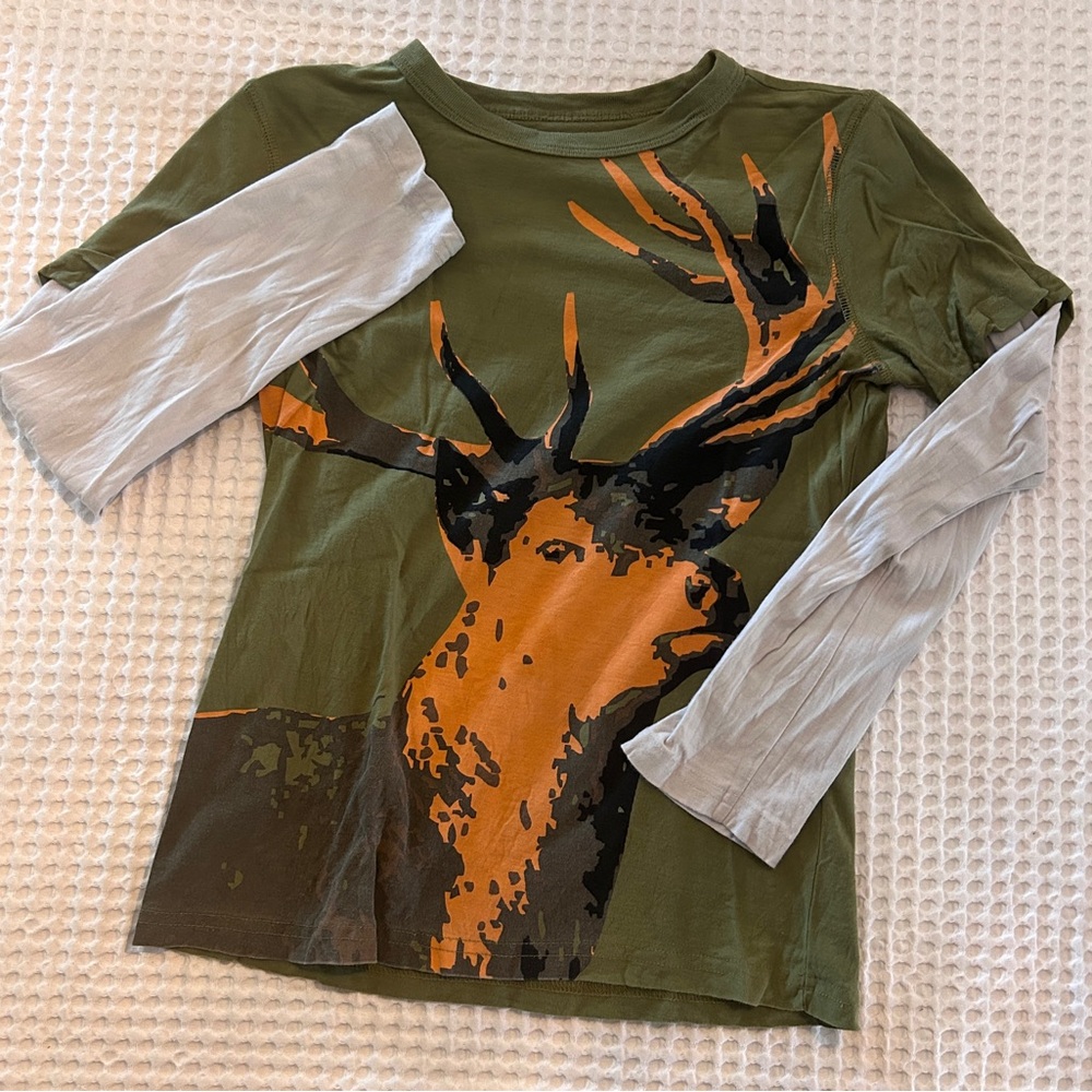 Tea Collection Olive and Orange Deer Long Sleeve Tee